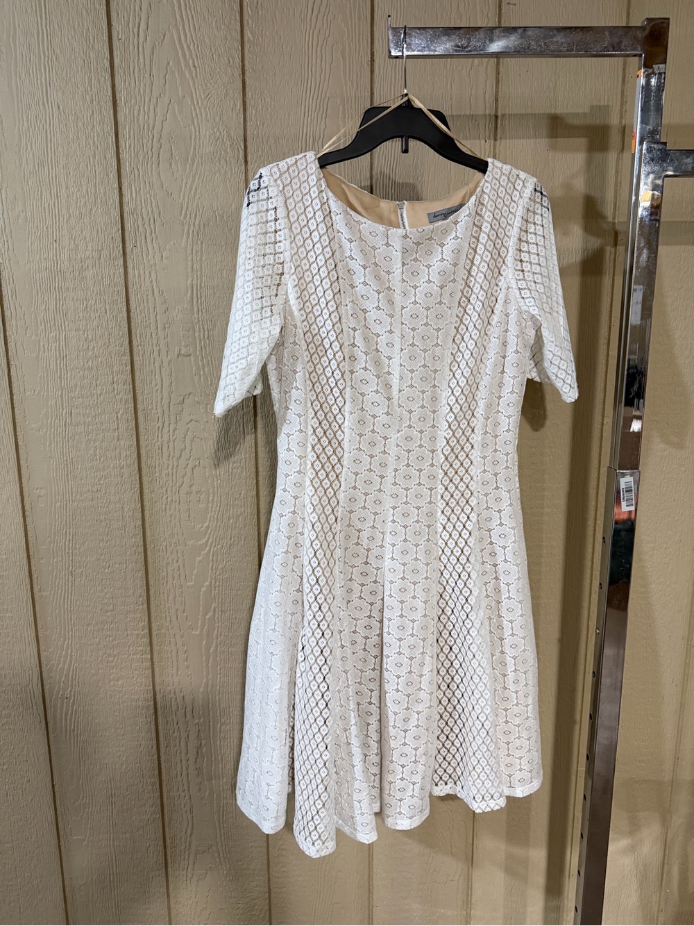 Danny & Nicole White Lace Short Sleeve Fit-and-Flare Dress
